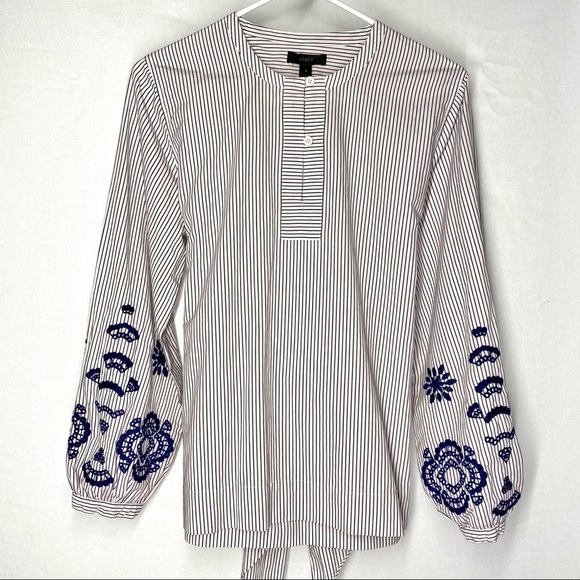 J. Crew Embroidered Tie Front Tunic Top Small - Picture 2 of 6